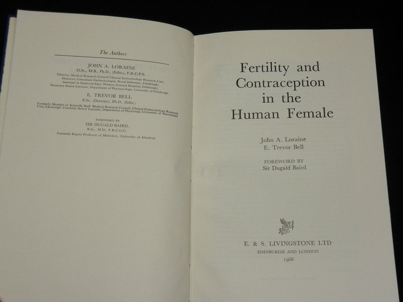 1968 FERTILITY AND CONTRACEPTION IN THE HUMAN FEMALE BOOK BY LORAINE - KD 2766C