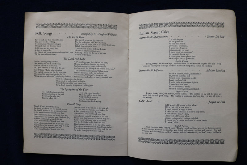 1925 NOVEMBER 3 YALE UNIVERSITY - THE ENGLISH SINGERS - PROGRAM - K 1508