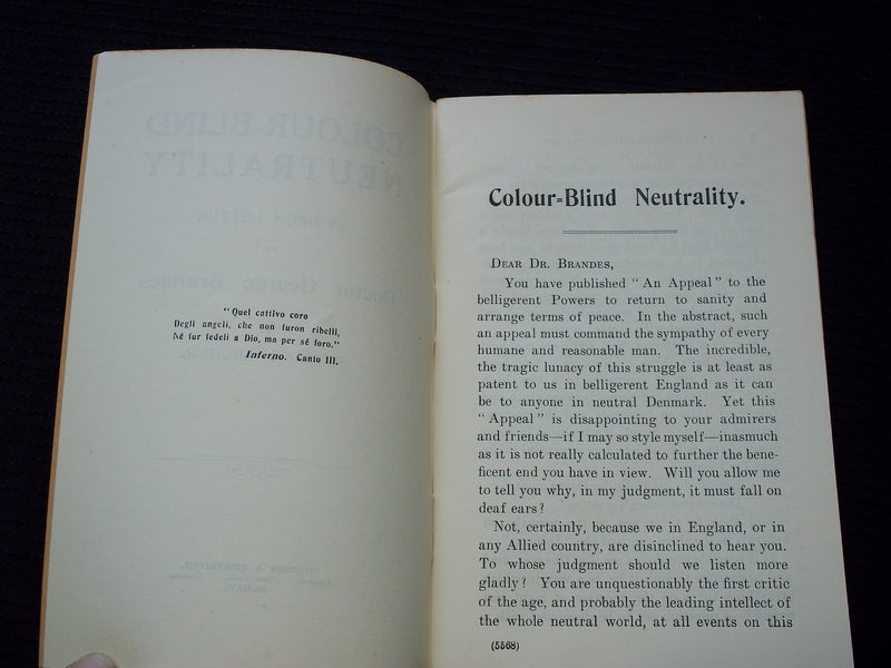 1916 COLOUR-BLIND NEUTRALITY SOFTCOVER BOOK BY WILLIAM ARCHER - J 7174