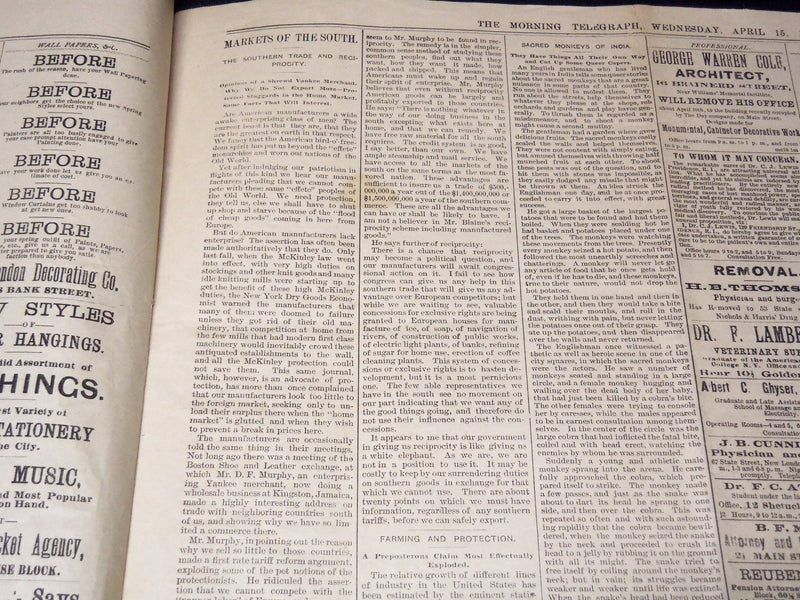 1891 APRIL 15 MORNING TELEGRAPH NEWSPAPER - LINCOLN'S DEATH 26TH ANNIV- NP 2152C