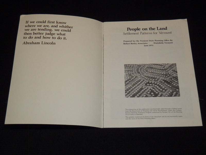1973 PEOPLE ON THE LAND - SETTLEMENT PATTERNS FOR VERMONT BOOK - J 7377
