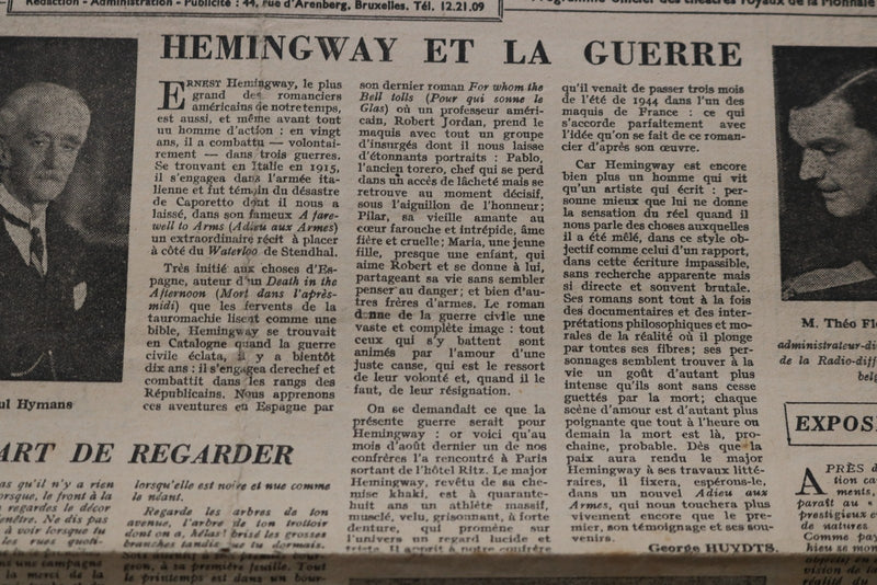 1945 FEB 25 L'EVENTAIL NEWSPAPER - HEMINGWAY ET LA GUERRE - FRENCH - NP 9205