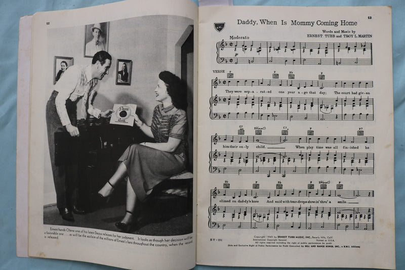 1950 ERNEST TUBB FOLIO OF RECORDED HITS NO. 2 SOFTCOVER BOOK - K 3380