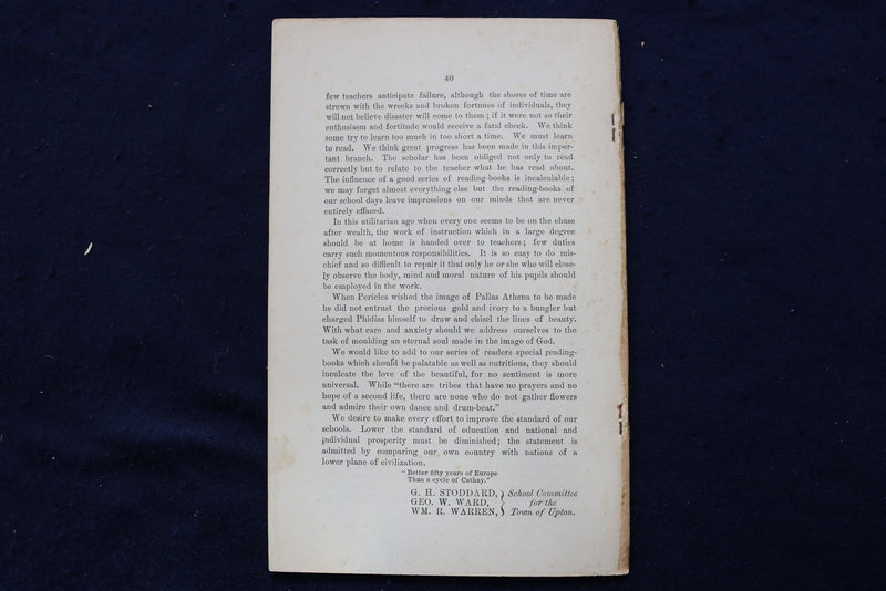 1887 UPTON TOWN OFFICERS ANNUAL REPORT SOFTCOVER BOOK - K 799