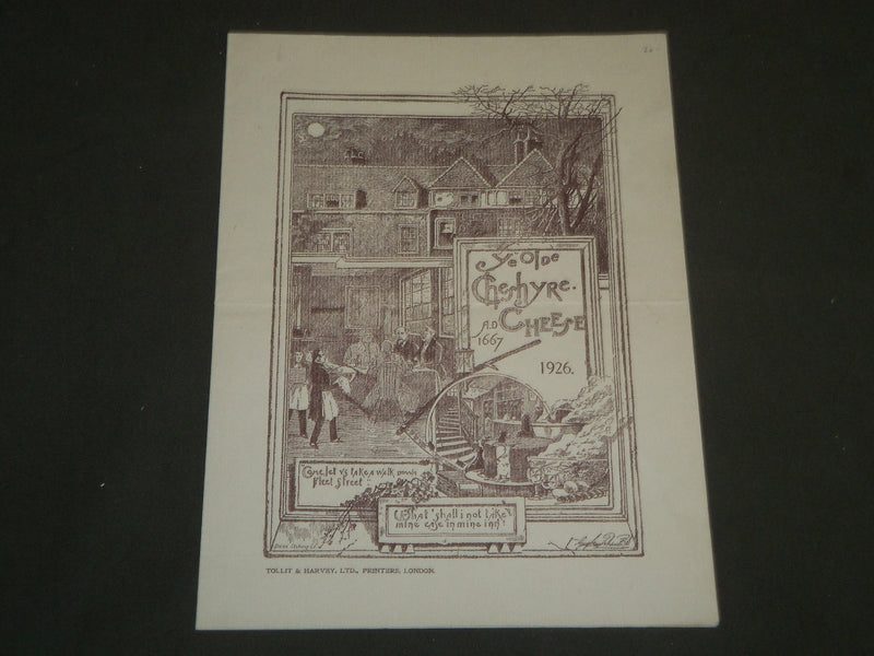 1926 YE OLDE CHESHYRE CHEESE MENU - WINE OFFICE COURT FLEET STREET - J 4818