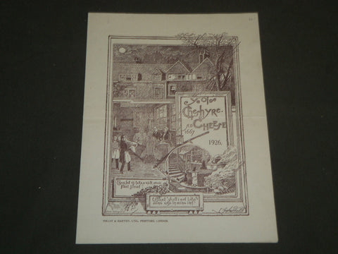 1926 YE OLDE CHESHYRE CHEESE MENU - WINE OFFICE COURT FLEET STREET - J 4818