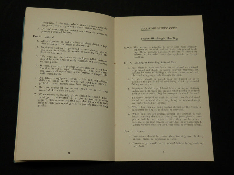 1939 MARITIME SAFETY CODE MANUAL FOR STEVEDORING & FREIGHT HANDLING - J 5875