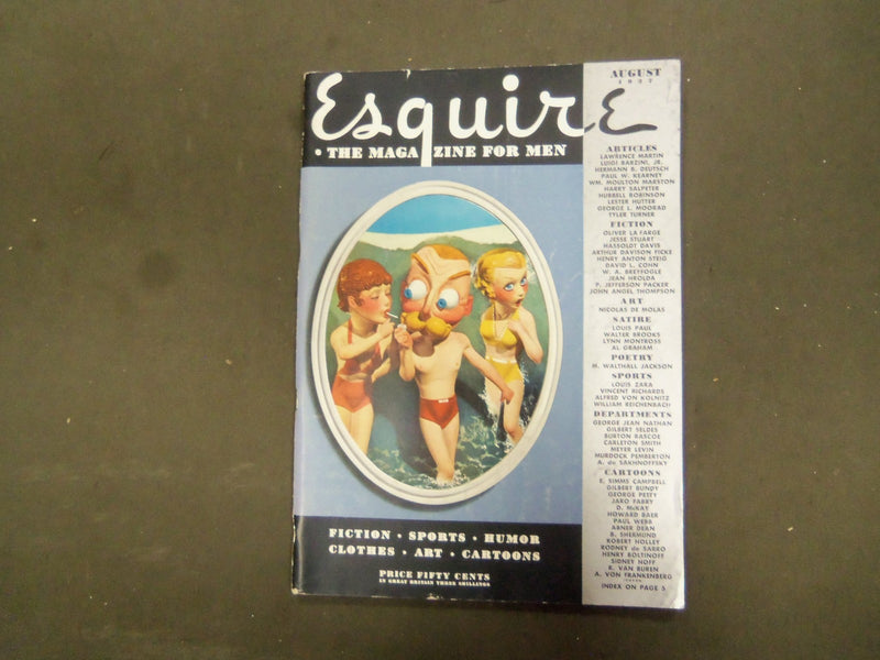 1937 AUGUST ESQUIRE MAGAZINE - NICE ILLUSTRATIONS, COVER AND ADS - ST 3097