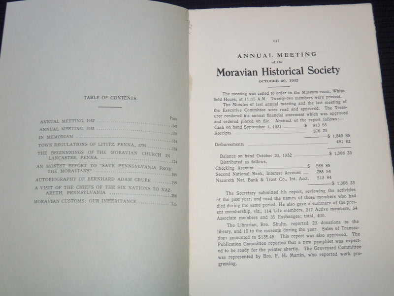1902-1940 TRANSACTIONS OF THEMORAVIAN HISTORICAL SOCIETY LOT OF 15 - O 2930F