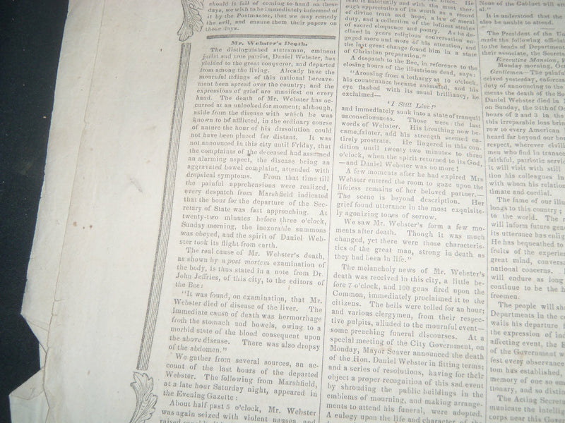 1852 BOSTON CULTIVATOR LOT OF 2 - DANIEL WEBSTER DEATH & FUNERAL - NP 3969