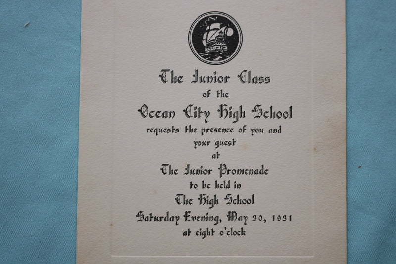 1931 MAY 30 OCEAN CITY HIGH SCHOOL JUNIOR PROMENADE INVITATION - K 2527