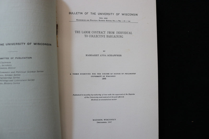 1907 DEC UNIV. OF WISCONSIN BULLETIN BY MARGARET SCHAFFNER - SOFTCOVER - K 3002