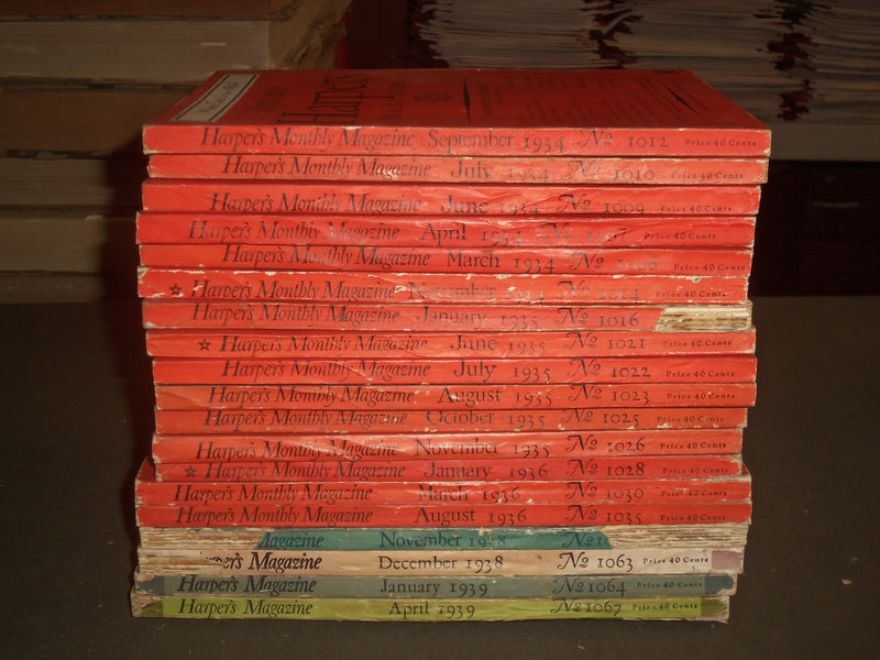 1934-39 HARPER'S MONTHLY MAGAZINE - LOT OF 19- STORIES & ILLUSTRATIONS- WR 1000A