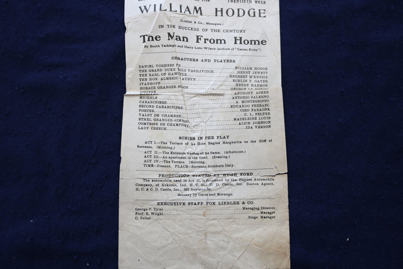 1910 MAY 16 THE MAN FROM HOME - PARK THEATRE - PROGRAM - HODGE - JEWETT - K 1666