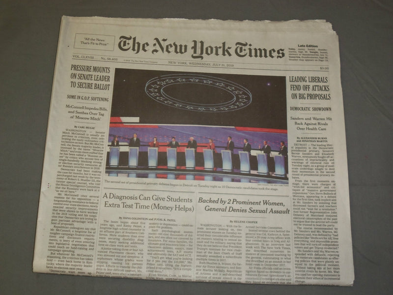 2019 JULY 31 NEW YORK TIMES - SECOND SET OF DEMOCRATIC DEBATES START IN DETROIT