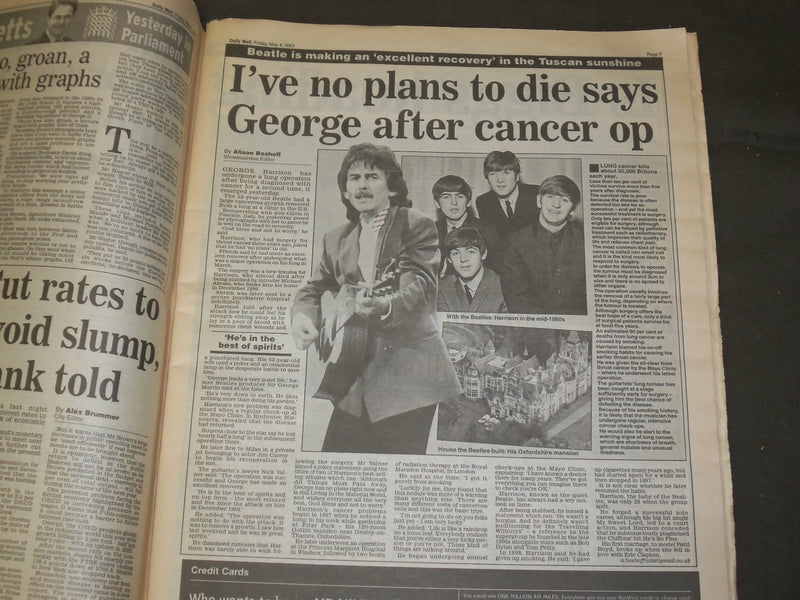 2001 MAY 4 DAILY MAIL (BRITISH) NEWSPAPER - GEORGE HARRISON LUNG CANCER- NP 3231