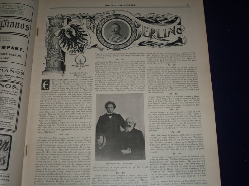 1904 OCT 24 MUSICAL COURIER MAGAZINE - FANNIE BLOOMFIELD ZEISLER COVER - J 1264