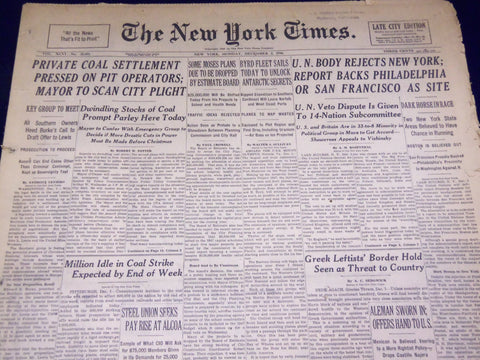 1946 DECEMBER 2 NEW YORK TIMES - U. N. BODY REJECTS NEW YORK - NT 2964