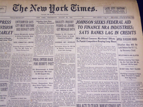 1933 AUGUST 23 NEW YORK TIMES - RACKETS INQUIRY PUSHED - NT 3849