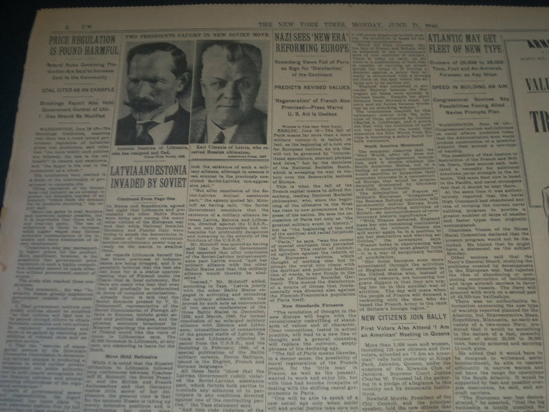 1940 JUNE 17 NEW YORK TIMES - REYNAUD RESIGNS PETAIN IS NOW PREMIER- NP 3612