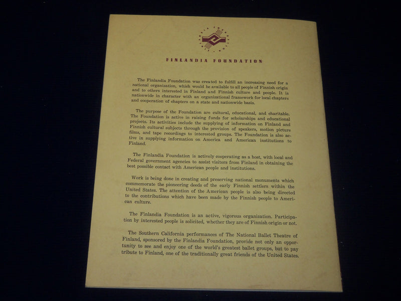 1959-1960 THE NATIONAL BALLET THEATRE OF FINLAND PROGRAM - NICE PHOTOS - J 5081