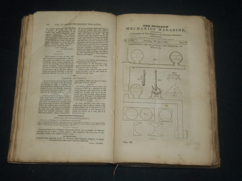 1824-1826 THE GLASGOW MECHANICS MAGAZINE VOLUME LOT OF 5 - JAMES WATT - KD 1960A