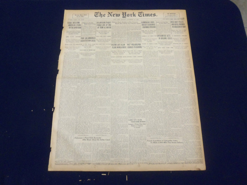 1922 NOVEMBER 27 NEW YORK TIMES - PASTOR SAYS KLAN PLANS WORLD DRIVE - NT 8434