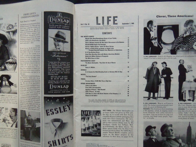 1940 SEPTEMBER 2 LIFE MAGAZINE - DIONNE QUINTUPLETS - L 198