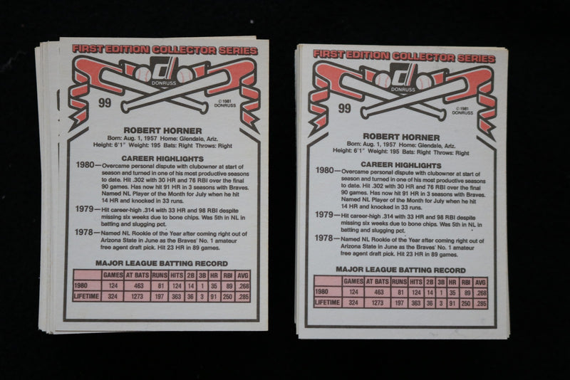 BOB HORNER 1981 DONRUSS BASEBALL CARDS - CARD #99 - NM-MT - APPROX. 175 - #263