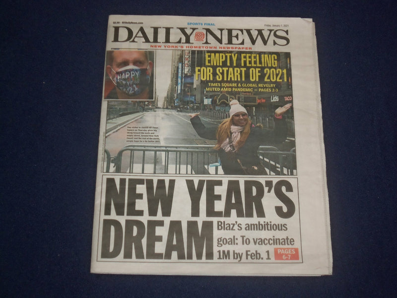 2021 JANUARY 1 NEW YORK DAILY NEWS NEWSPAPER- NYC TO VACCINATE MILLION BY FEB. 1
