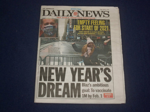 2021 JANUARY 1 NEW YORK DAILY NEWS NEWSPAPER- NYC TO VACCINATE MILLION BY FEB. 1