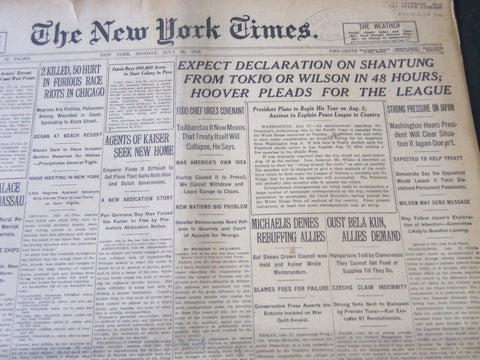 1919 JULY 28 NEW YORK TIMES - EXPECT DECLARATION ON SHANTUNG - NT 6435