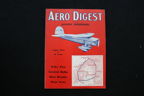 1933 AUGUST AERO DIGEST MAGAZINE - LOCKHEAD VEGA MONOPLANE COVER - E 10675