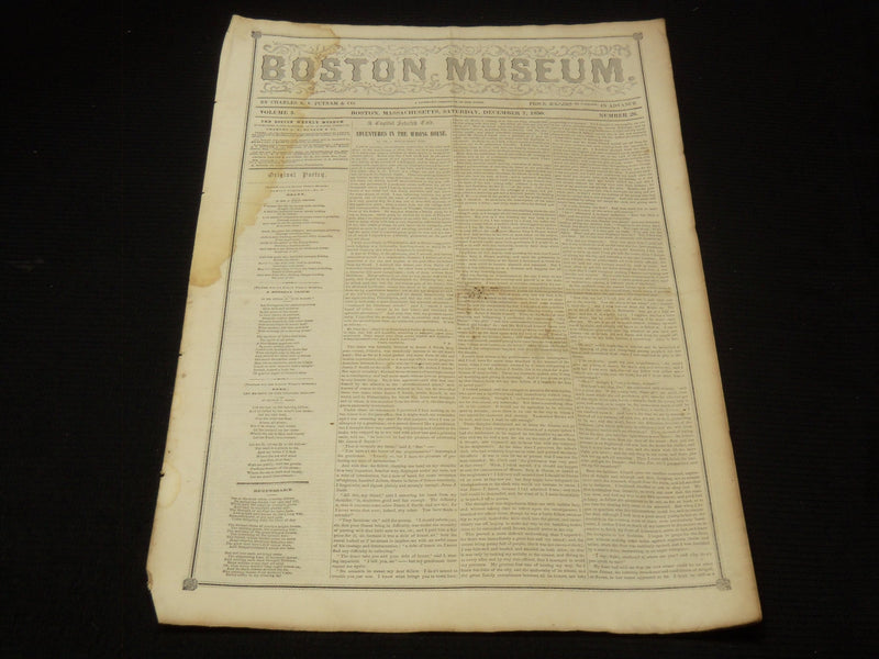 1850 DECEMBER 7 BOSTON MUSEUM NEWSPAPER - FORGED WILL - HELEN - BIRD - NP 9040