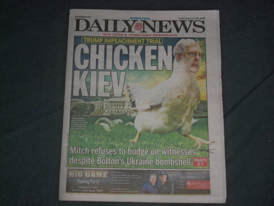 2020 JANUARY 28 NY DAILY NEWS NEWSPAPER- MCCONNELL REFUSES TO BUDGE ON WITNESSES