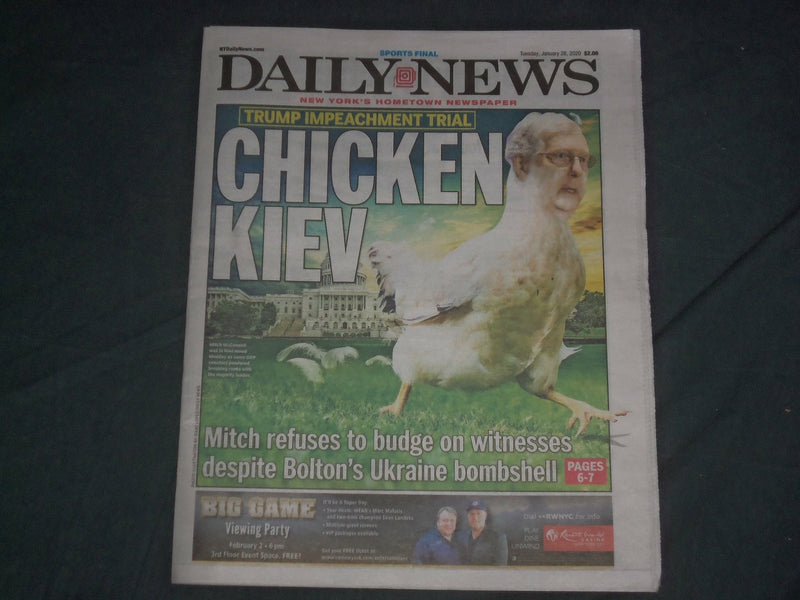 2020 JANUARY 28 NY DAILY NEWS NEWSPAPER- MCCONNELL REFUSES TO BUDGE ON WITNESSES