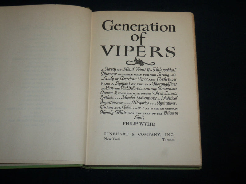 1942 GENERATIONS OF VIPERS HARDCOVER BOOK BY PHILIP WYLIE - KD 6868