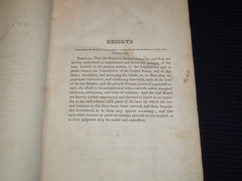 1821 LAWS OF THE STATE OF MAINE VOLUME NO. 2 - BRUNSWICK - KD 6263G