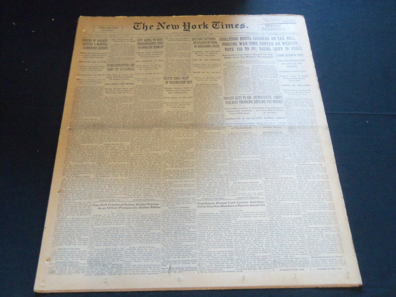 1932 MARCH 19 NEW YORK TIMES - FEAR KIDNAPPERS HID BABY BY EXCHANGE - NT 7424