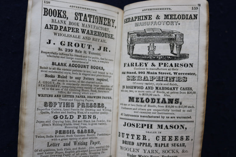 1842-1849 WORCESTER BUSINESS DIRECTORY AND ADVERTISER - LOT OF 6 - KD 9550