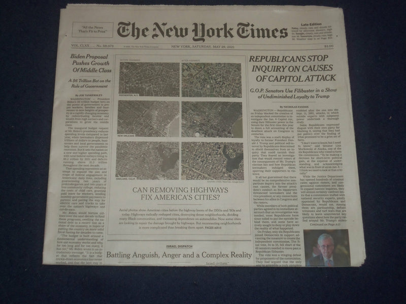 2021 MAY 29 NEW YORK TIMES - REPUBLICANS STOP INQUIRY CAUSES OF CAPITOL ATTACK