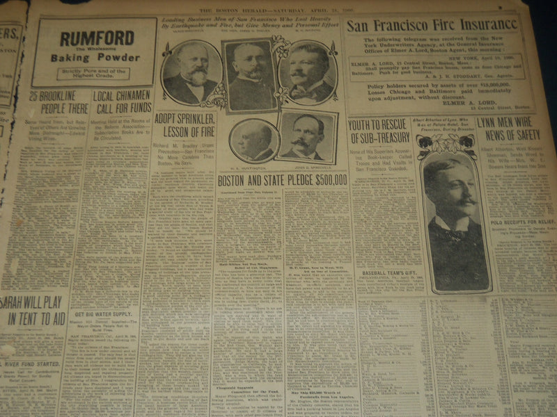 1906 APRIL 21 THE BOSTON HERALD NEWSPAPER - FIRE BREAKS OUT ANEW - BH 296