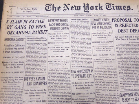 1933 JUNE 18 NEW YORK TIMES - 5 SLAIN BY GANG TO FREE OKLAHOMA BANDIT - NT 5227