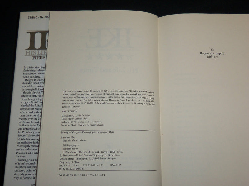 1986 IKE HIS LIFE AND TIMES HARDCOVER BOOK BY PIERS BRENDON - FIRST EDN- KD 7146