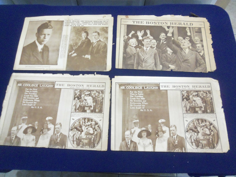 1927-1928 BOSTON HERALD ROTO SECTION - CHARLES LINDBERGH - LOT OF 4 - NP 5027