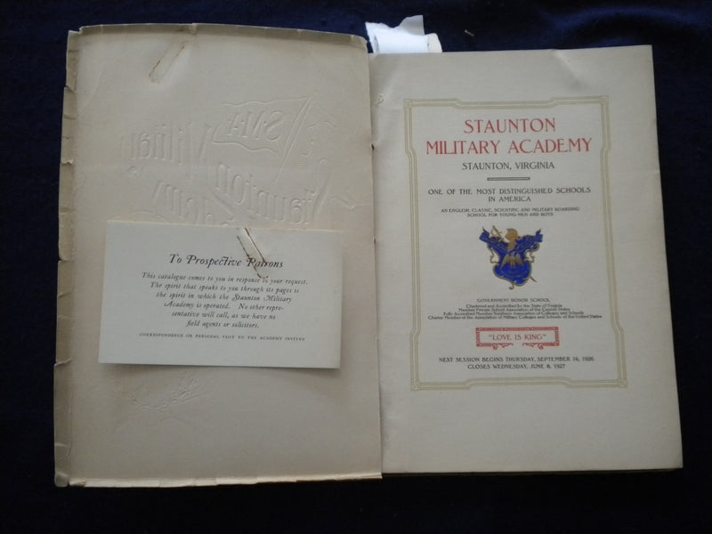 1926 STAUNTON MILITARY ACADEMY SOFTCOVER BOOK - STAUNTON, VIRGINIA - KD 8107