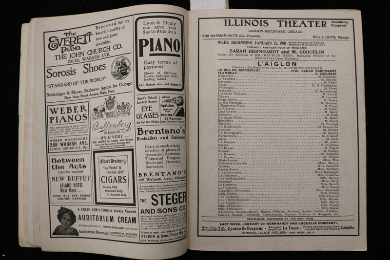 1901 ILLINOIS THEATRE PROGRAMME - ALICE NIELSEN - SARAH BERNHARDT - K 3034