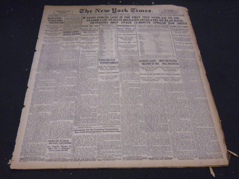 1924 JUNE 27 NEW YORK TIMES - M'ADOO FORCES LOSE 513 TO 559 - NT 5071