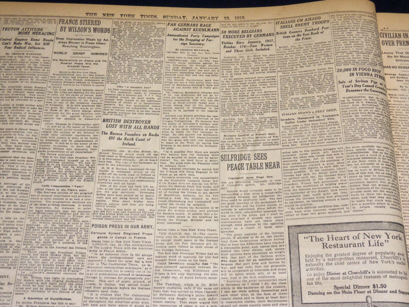 1918 JANUARY 13 NEW YORK TIMES - RUSSIANS AGREE TO CONTINUE PARLEYS - NT 7922