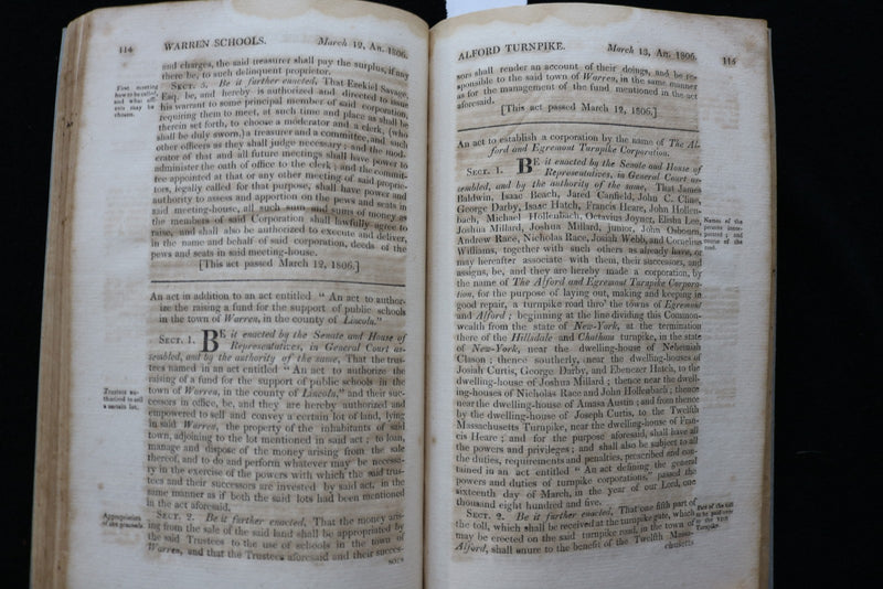 1806 LAWS OF THE COMMONWEALTH OF MASSACHUSETTS - SOFTCOVER BOUND - K 2885